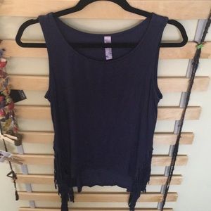 Comfy Blue Shirt with Fringe Accents